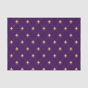 Papel De Seda Fleur-de-Lis Dourada Roxo Escuro