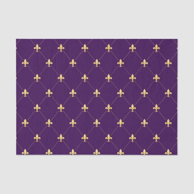 Papel De Seda Fleur-de-Lis Dourada Roxo Escuro (Frente )