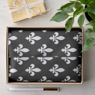 Papel De Seda Fleur de Lis Pattern, Royal French, branco a preto
