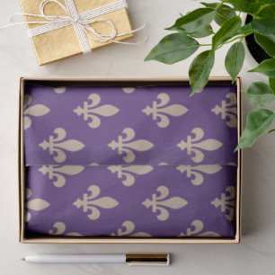 Papel De Seda Fleur de Lis Pattern, Royal French Cream on Purple