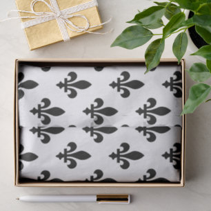 Papel De Seda Fleur de Lis Pattern, Royal French, preto em branc