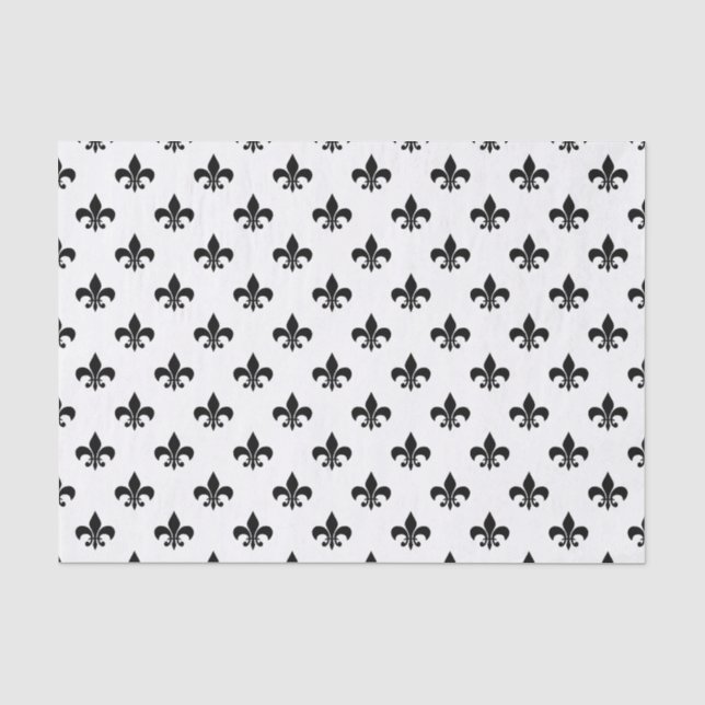 Papel De Seda Fleur-de-lis Preta em Branco (Frente )