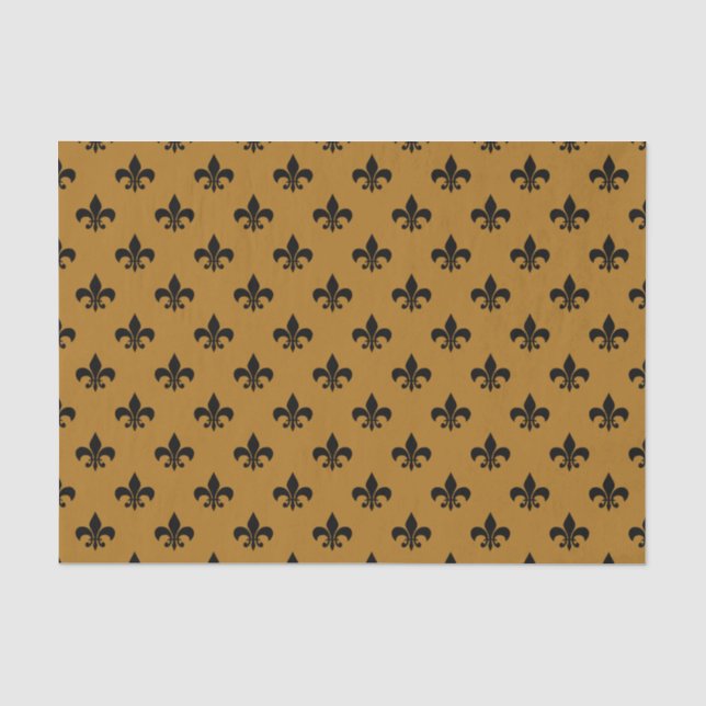 Papel De Seda Fleur-de-lis Preta em Dourado Fosco (Frente )