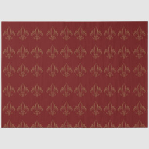 Papel De Seda Fleur De Lis Simples Vermelho Elegante e Dourado