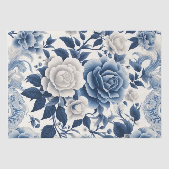 Papel De Seda Fleurs bleue et blanches (Frente )