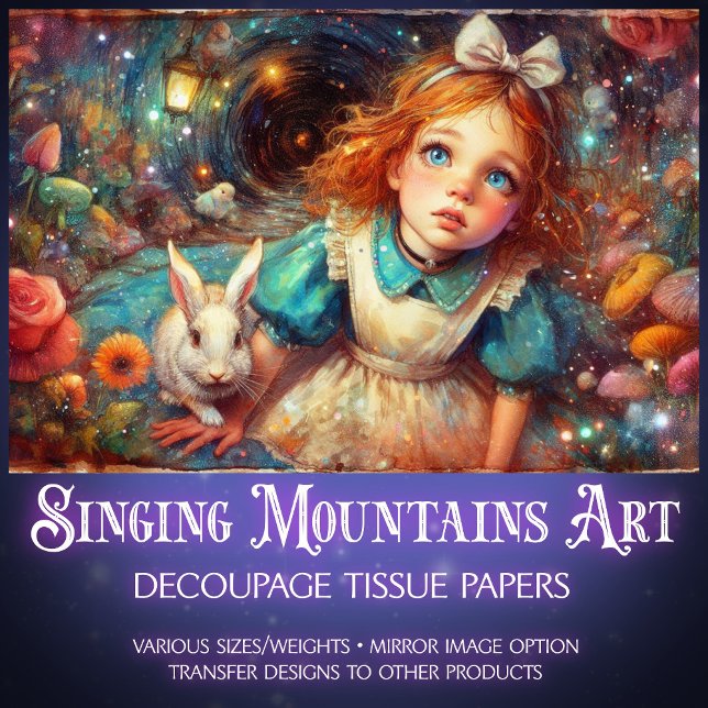 Papel De Seda Floating Through Fantasy Alice Rabbit Decoupage (Criador carregado)