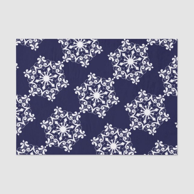 Papel De Seda Floco de neve branco em azul escuro (Frente )