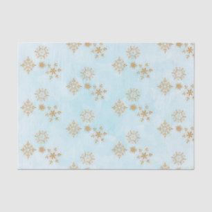 Papel De Seda Floco de neve Dourado no padrão de Natal Azul e Fr