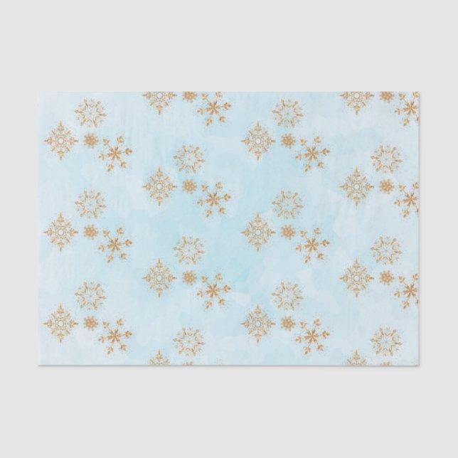 Papel De Seda Floco de neve Dourado no padrão de Natal Azul e Fr (Frente )