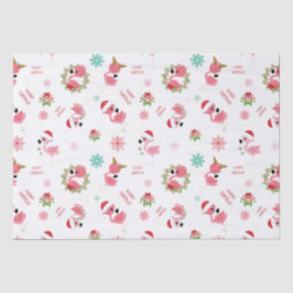 Papel De Seda Floco de neve Flamingo Feliz de Natal