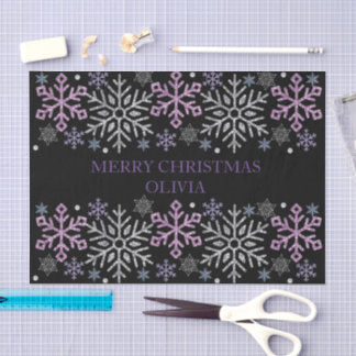 Papel De Seda Floco de Neve Natal Roxo Prata