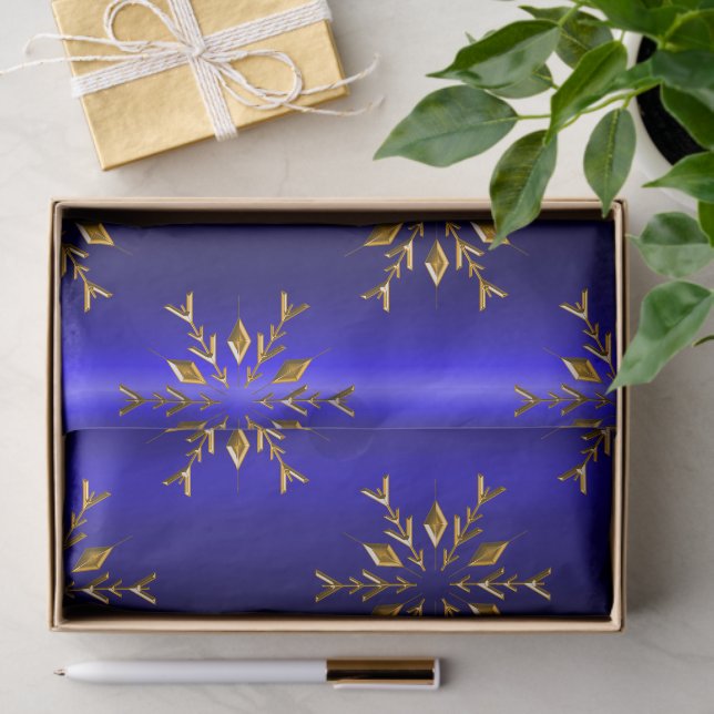 Papel De Seda Floco de neve ouro no Natal Azul (Presente)