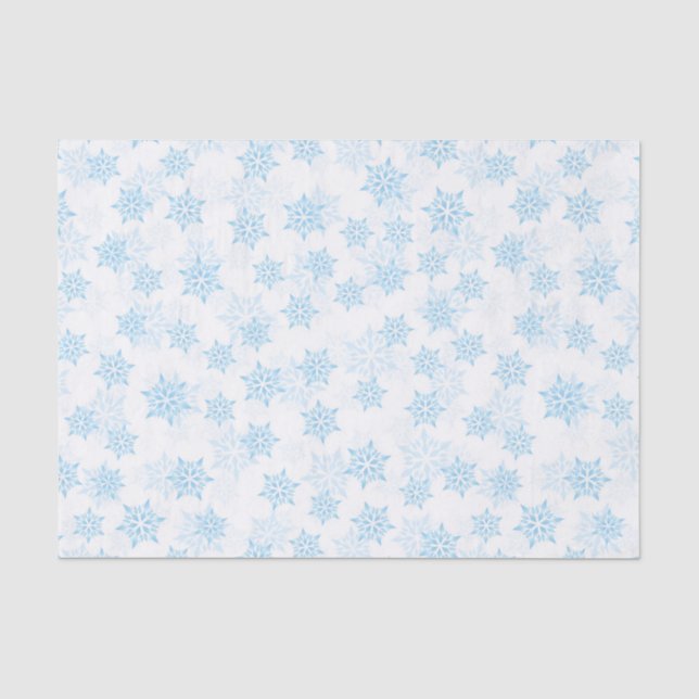 Papel De Seda Flocos de Neve Azuis Bebê Natal Branco (Frente )