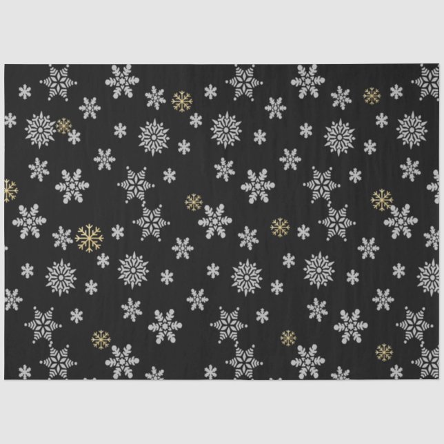 Papel De Seda Flocos de neve brancos e Dourados (Frente )