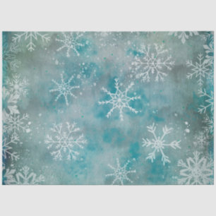 Papel De Seda Flocos de neve brancos no inverno de Natal em azul