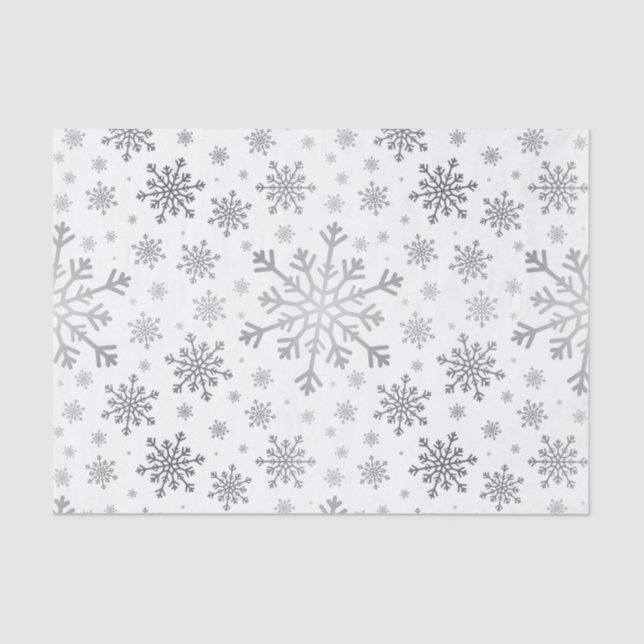 Papel De Seda Flocos de neve de Natal de prata bonito em branco  (Frente )