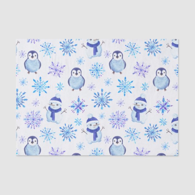 Papel De Seda Flocos de neve de Natal, Snowmen e Pinguins (Frente )