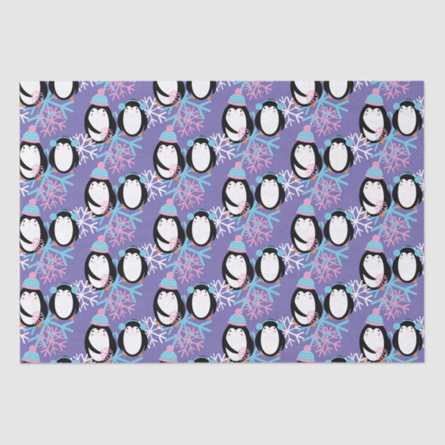 Papel De Seda Flocos de neve de pinguim bonitos (Frente )