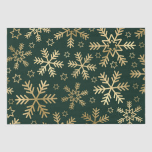 Papel De Seda Flocos de Neve Elegantes em Verde e Dourado Natal
