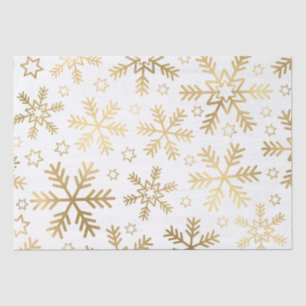 Papel De Seda Flocos de Neve em Folha de Ouro e Branco Elegante 