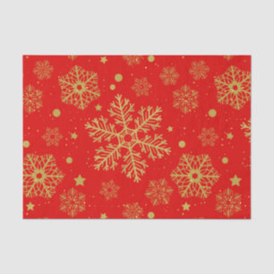 Papel De Seda Flocos de neve ouro em vermelho