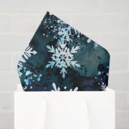 Papel De Seda Flocos de Neve Profundo Azul Mágico Noturno