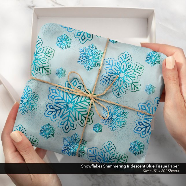 Papel De Seda Flocos de neve Shimmering Azul Iridescente (Snowflakes Shimmering Iridescent Blue Tissue Paper)