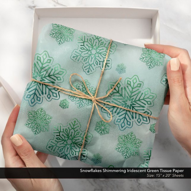 Papel De Seda Flocos de neve Shimmering Iridescente Verde de inv (Snowflakes Shimmering Iridescent Winter Green Tissue Paper)