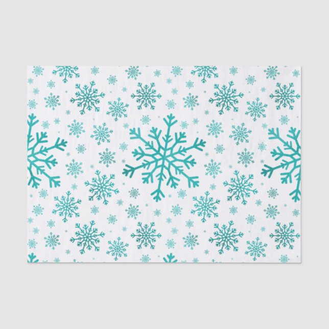 Papel De Seda Flocos de neve verdes bonito de Natal em branco de (Frente )