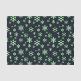 Papel De Seda Flocos de Neve Verdes e Brancos c/ Fundo Azul