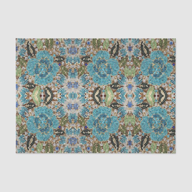 Papel De Seda flor azul-azul-turquesa prateada boêmica (Frente )