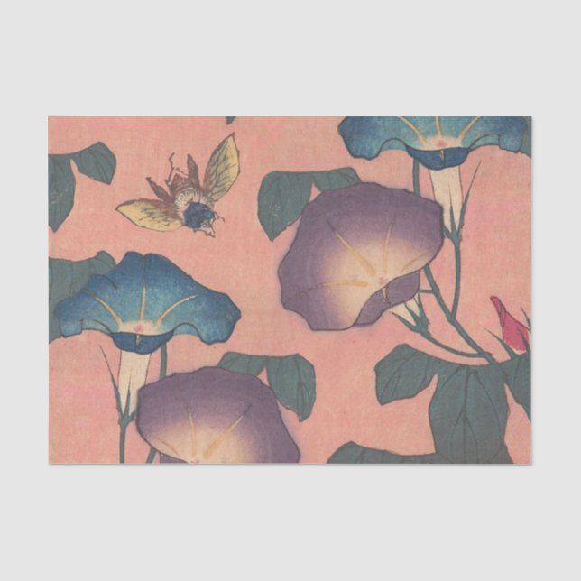 Papel De Seda Flor de Abelha Rosa Arte Clássica Hokusai (Frente )