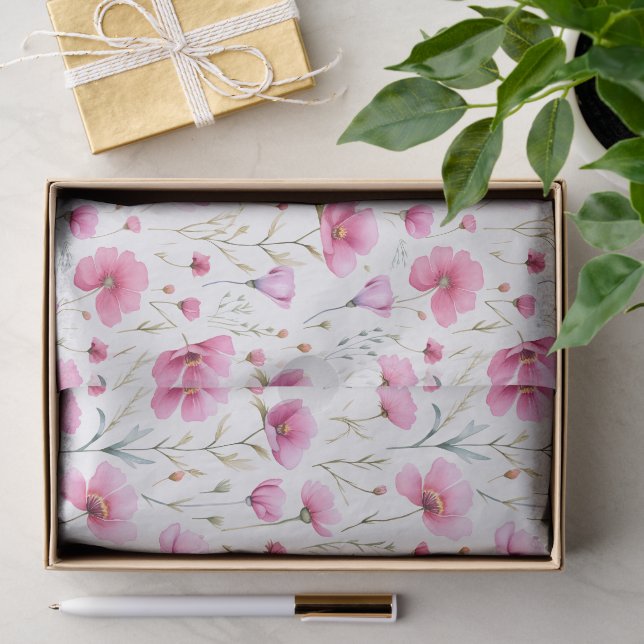 Papel De Seda Flor de Campo Aguarela Rosa  (Presente)