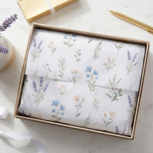 Papel De Seda Flor de Campo Botânico Azul Lavanda Floral Boho