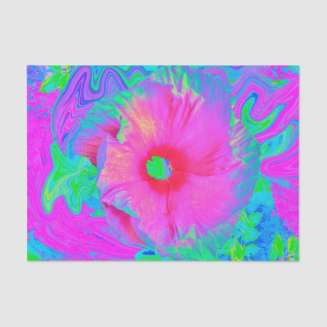 Papel De Seda Flor de Hibisco Vermelho, Rosa Psicodélico (Frente )