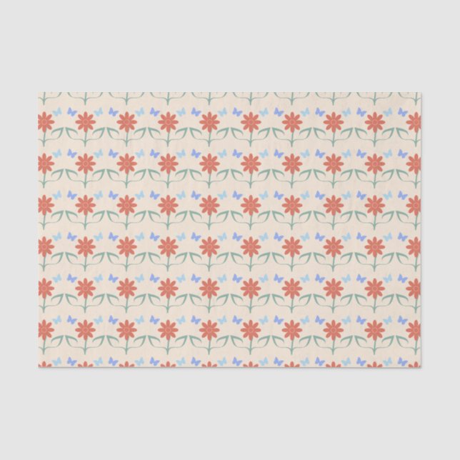 Papel De Seda Flor de Laranja e Borboletas Azuis (Frente )