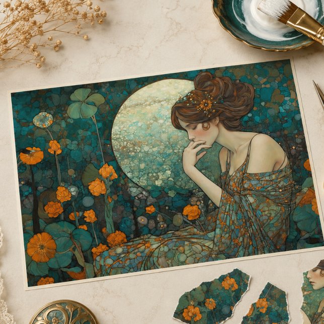 Papel De Seda  Flor de Lua Arte Nova Antiga Decoupagem (Criador carregado)