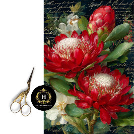 Papel De Seda Flor de Protea do Rei Vermelho Decoupage