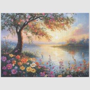 Papel De Seda Flor de Springtime e Paisagem de Árvore