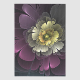 Papel De Seda Flor Fractal Abstrata Moderna Purpur Khaki Cinza