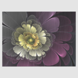 Papel De Seda Flor Fractal Abstrata Moderna Purpur Khaki Cinza