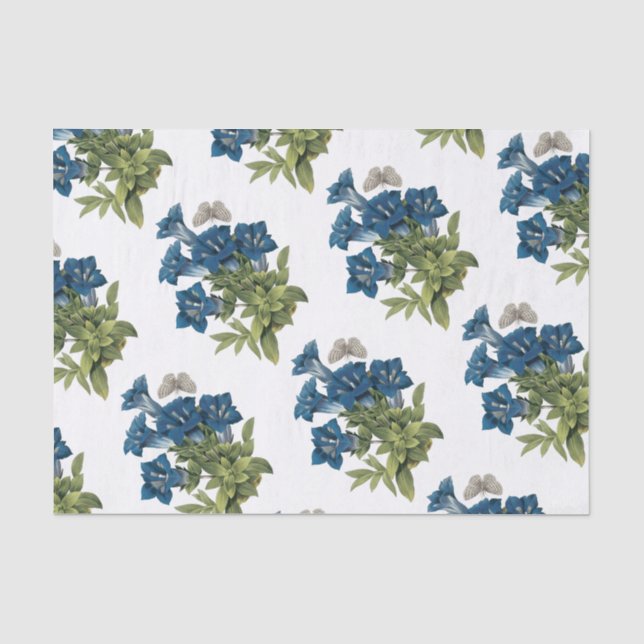 Papel De Seda Flor Gentiana com Padrão de Borboleta (Frente )