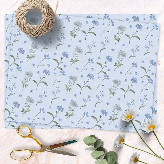 Papel De Seda Flor Não Me Esqueças Azul Floral Aquarela (In situ)