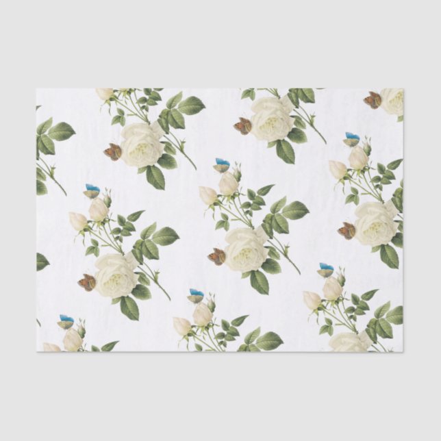 Papel De Seda Flor rosa com Padrão de Borboleta (Frente )