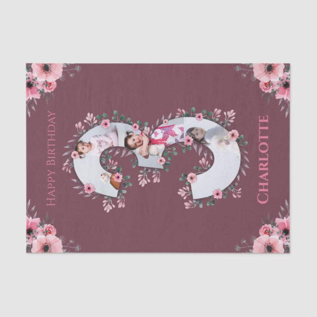 Papel De Seda Flor rosa de colagem de fotos de aniversário de 3  (Frente )