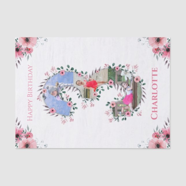 Papel De Seda Flor rosa de colagem de fotos de aniversário de 3  (Frente )