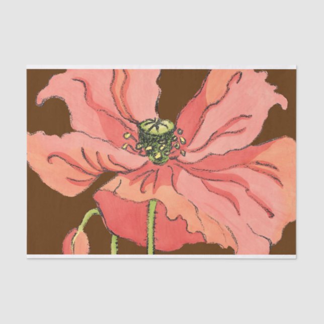 Papel De Seda Flor rosa grande com fundo vermelho profundo (Frente )