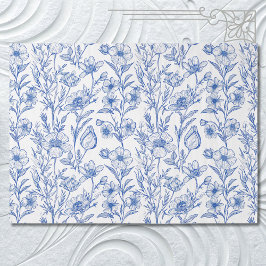 Papel De Seda Flor Selvagem de Chinoiserie Azul e Branco
