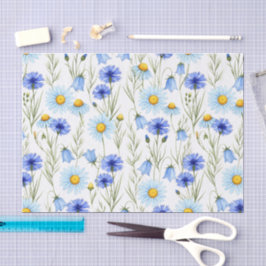 Papel De Seda Flor Silvestre Aquarela Azul