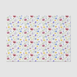 Papel De Seda Flor Silvestre Aquarela Azul Vermelho